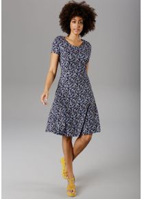 Aniston Selected Sommerkleid, Mit Modischem Rückenausschnitt blau, Größe 46 - N-Gr, Damenkleid mit raffiniertem Rückenausschnitt