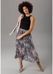 Aniston Selected Sommerkleid, Im Jungle-Print lila, Größe 46 - N-Gr, Midikleid im modischen Tropical-Print