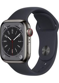 Apple Watch Series 8 Edelstahl 41 mm (2022) | GPS + Cellular | graphit | Sportarmband Mitternacht