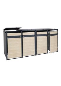 4er Mülltonnenverkleidung HWC-J82, Mülltonnenbox, erweiterbar, Metall 100kg, anthrazit ~ Buche-Holzoptik hellbraun