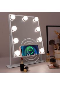Miroir de maquillage intelligent Avec Bluetooth et miroir led rechargeable sans fil 9 ampoules led dimmables blanc 25cm x 30cm Fenchilin