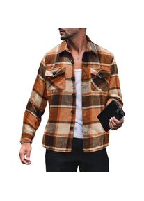 Men's Plaid Shirt Long Sleeve Button Down Casual Jacket, Orange / M