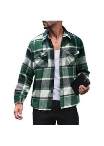 Men's Plaid Shirt Long Sleeve Button Down Casual Jacket, Green / M