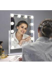 Miroir de maquillage éclairé led 3 Couleurs Luminosité Ajustables 12 ampoules led dimmables Blanc 30cm x 41cm Fenchilin
