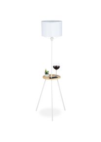 Relaxdays - Lampe droite avec table, HlP 158x52x52 cm E27, design scandinave en bois et métal, avec trepied, blanche.