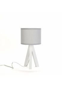 Licht-Erlebnisse Lampe de table sur trépied en bois blanc au design scandinave avec abat-jour en tissu gris clair E14 - Blanc, gris clair - Blanc, gris clair