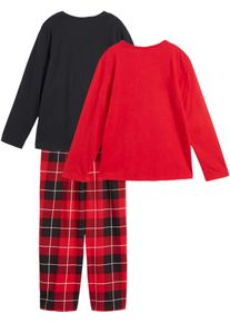 bonprix Pantalón de pijama con dos camisetas (set de 3 piezas), rojo, 104/110