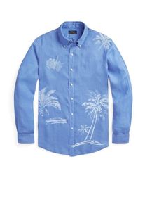 plussize: Nadměrná velikost: Polo Ralph Lauren, Koszula lniana z motywem palm i kołnierzykiem button down Ultramaryna