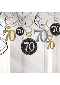Amscan 12 guirlandes suspendues spirales dorées 70e anniversaire 45cm