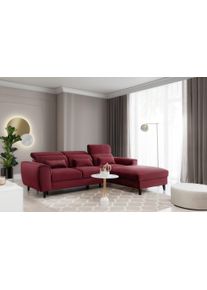 Coltar Extensibil Fobleros Plus Bordeaux cu Lada de Depozitare, Sezlong pe Dreapta, Tetiere Reglabile, l267xA196xH83-100 cm