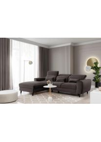 Coltar Extensibil Fobleros Plus Velvet Maro Inchis cu Lada de Depozitare, Sezlong pe Stanga, Tetiere Reglabile, l267xA196xH83-100 cm