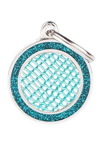 MyFamily Shine "Medium Circle Saint Tropez Turquoise with Glitter" ID tag