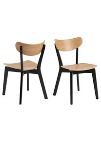 Set 2 scaune din furnir si lemn de cauciuc, Roxby New Stejar / Negru, l45xA55xH79,5 cm