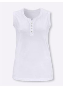 Dames Tanktop met knopen in parelmoerlook in wit ,maat 38, WITT, 100% Katoen