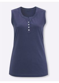 Dames Tanktop met knopen in parelmoerlook in marine ,maat 38, WITT, 100% Katoen