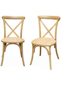 Sweeek - Lot de 2 chaises de bistrot en bois de cédrèle naturel. vintage. assise en rotin. empilables - Naturel