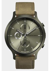 Men's Chronograph Watch - Green - Surgical Steel Case, Sapphire Glass, Khaki Leather Strap - Date Display - 42mm , Quartz Movement by Ronda -