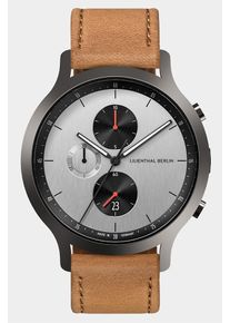 Men's Chronograph Watch - Gray - Surgical Steel Case, Sapphire Glass, Lightbrown Leather Strap - Date Display - 42mm , Quartz Movement by Ronda -
