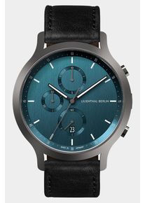 Men's Chronograph Watch - Dark Silver - Surgical Steel Case, Sapphire Glass, Lightbrown Leather Strap - Date Display - 42mm , Quartz Movement by Ronda