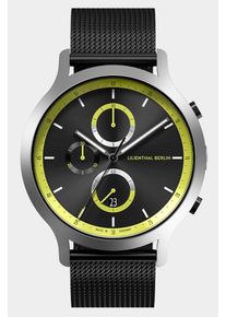 Men's Chronograph Watch - Silver Black - Surgical Steel Case, Sapphire Glass, Mesh Strap - Date Display - 42mm , Quartz Movement by Ronda - Lilienthal