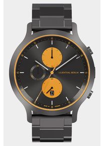 Men's Chronograph Watch - Dark Silver Black - Surgical Steel Case, Sapphire Glass, Metal Strap - Date Display - 42mm , Quartz Movement by Ronda -
