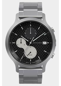 Men's Chronograph Watch - Silver Black - Brushed Surgical Steel Case, Sapphire Glass, Metal Strap - Date Display - 42mm , Solar Quartz Movement by