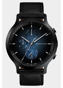 Men's Chronograph Watch - Black Blue - Surgical Steel Case, Sapphire Glass, Black Leather Strap - Date Display - 42mm , Quartz Movement by Ronda -