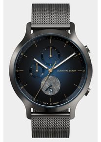 Men's Chronograph Watch - Dark Silver Blue - Surgical Steel Case, Sapphire Glass, Mesh Strap - Date Display - 42mm , Quartz Movement by Ronda -
