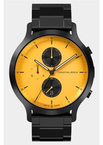 Men's Chronograph Watch - Black Yellow - Surgical Steel Case, Sapphire Glass, Metal Strap - Date Display - 42mm , Quartz Movement by Ronda -