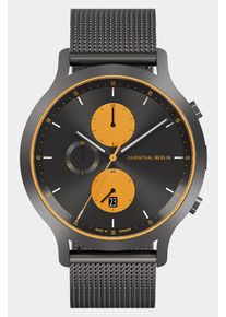 Men's Chronograph Watch - Dark Silver Black - Surgical Steel Case, Sapphire Glass, Mesh Strap - Date Display - 42mm , Quartz Movement by Ronda -