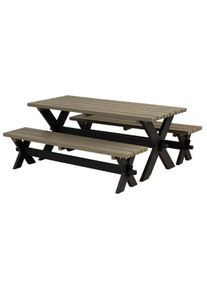 Plus Nostalgi Plankengarnitur 177 cm schwarz - graubraun Tisch und 2 Bänke
