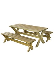 Plus Nostalgi Plankengarnitur 177 cm druckimprägniert Tisch und 2 Bänke