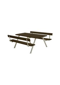Plus Alpha Picknicktisch mit 2 Rückenlehnen Kiefer-Fichte schwarz 177 x 185 x 73 cm