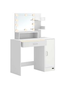 Casaria® Coiffeuse Jocelyn blanche 137x90x38cm avec LED