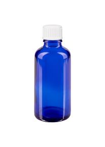 Apothekersfles blauw 50 ml schroefsluiting wit, Standaard