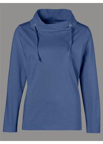 Dames Shirt met lange mouwen en tunnelkoord in jeansblauw ,maat 38, WITT, 100% Katoen