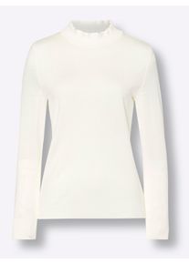 Dames Pullover met opstaande kraag en ruches in ecru ,maat 38, WITT, 100% Polyacryl