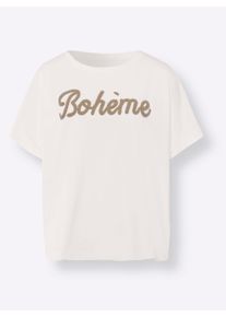Heine Dames T-shirt met geborduurd opschrift in ecru ,maat 34, Witt, 100% Katoen