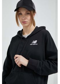 New Balance bluza femei, culoarea negru, cu glugă, neted