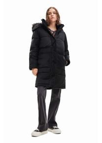 Desigual palton 23WWEW98 WOMAN WOVEN PADDED LONG OVERCOA femei, culoarea negru, de iarna