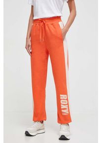 Roxy pantaloni de trening din bumbac culoarea portocaliu, cu imprimeu