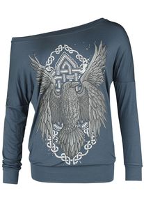 Black Premium by EMP Langarmshirt mit Rabenprint Girl-Longsleeve blue