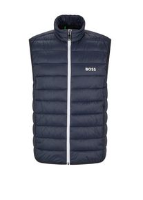 Plus size : BOSS Green, Lightweight quilted gilet with logo print in a Navy Blue