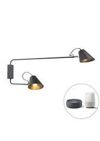Qazqa Smart wandlamp zwart 2-lichts verstelbaar incl. Wifi A60 - Lune