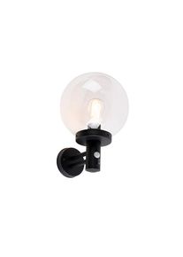 Qazqa Buiten wandlamp zwart met helder glas incl. bewegingsmelder - Sfera