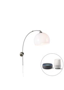 Qazqa Smart wandbooglamp staal met witte kap incl. Wifi A60 - Bow