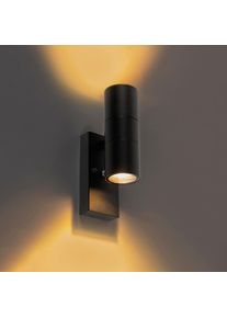 Qazqa Buiten wandlamp zwart 2-lichts IP44 met schemersensor - Duo