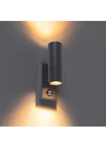 Qazqa Buitenwandlamp antraciet 2-lichts IP44 met bewegingssensor - Duo