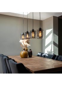 Qazqa Design hanglamp zwart met smoke glas 4-lichts - Dome