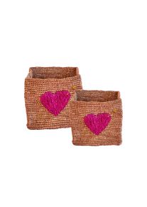 Rice - Square Raffia Storage Small and Large TEA with Red Heart